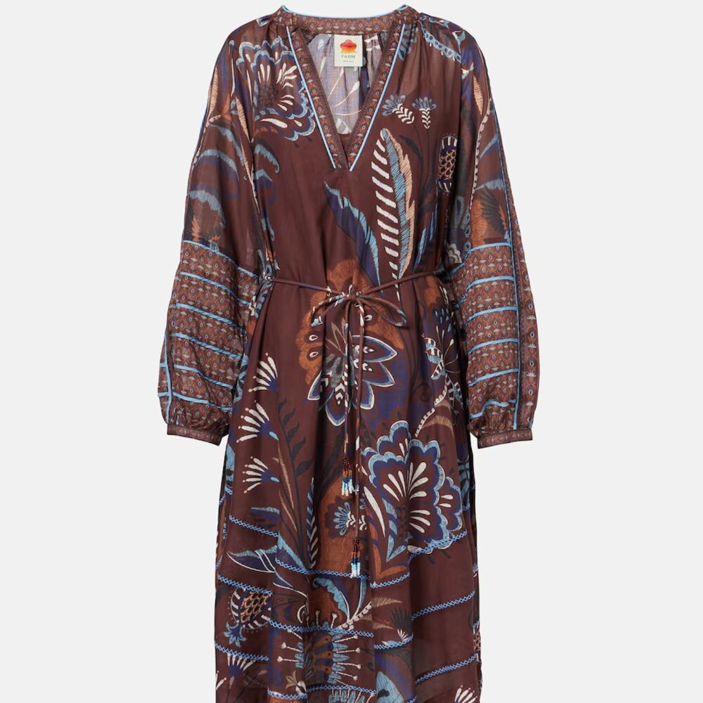 Farm Rio Brown Delicate Garden Midi Dress